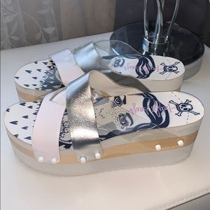 White summer wedges, size 6.5